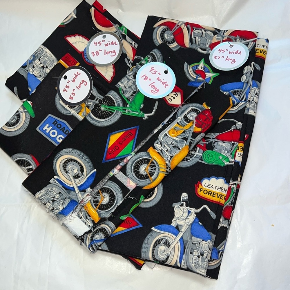 VIP Cranston Motorcycle Print Fabric 💯% Cotton 4 Pieces Approx. 13.8 yards LNWOT